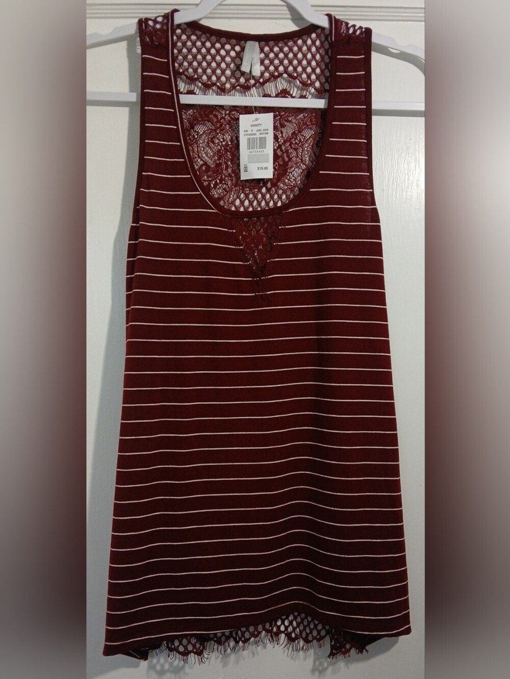 Vanity Medium Striped Lace-Back Tank - NWT